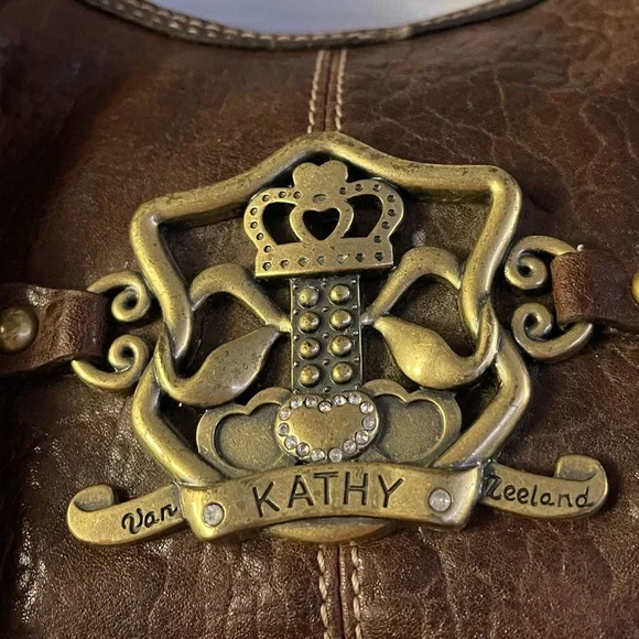 Kathy Van Zeeland Brown and Gold Shoulder Bag with Slouchy Silhouette - Picture 2 of 12